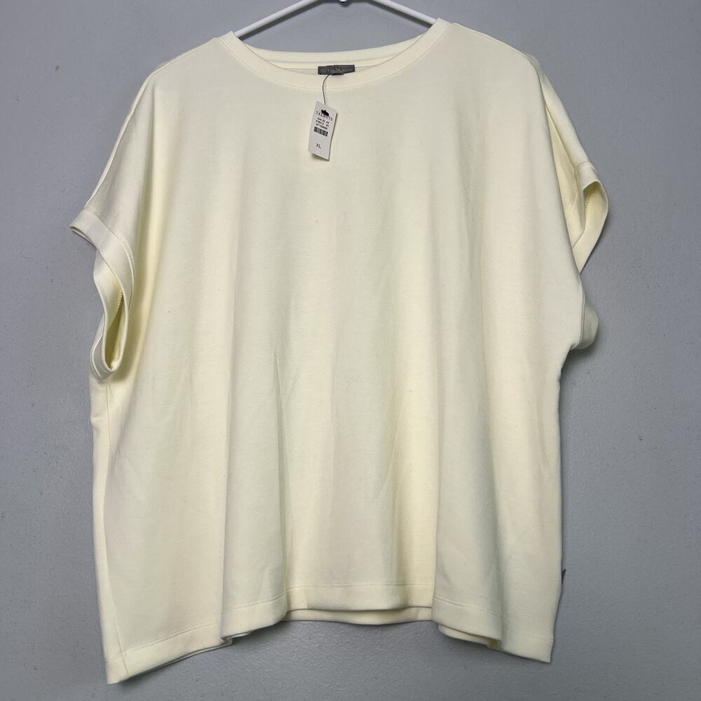 NWT Talbots Womens Short Sleeve Crew Neck T Shirt Sz XL Cream Casual Minimalist